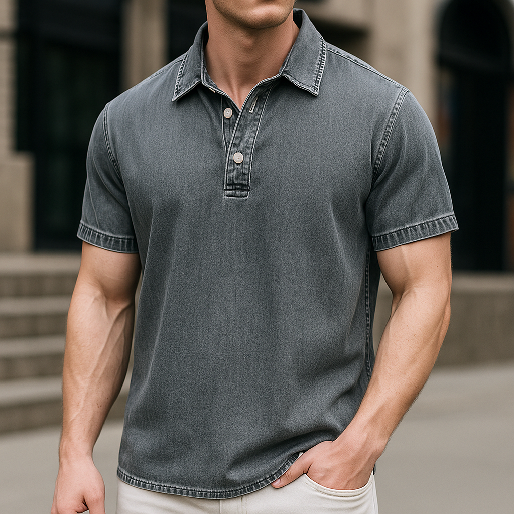 Ejvind™ | Stilren pikétröja i denimlook