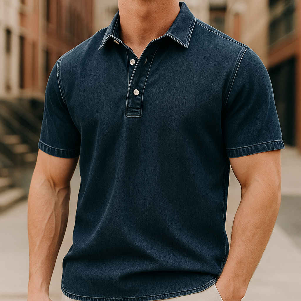 Ejvind™ | Stilren pikétröja i denimlook